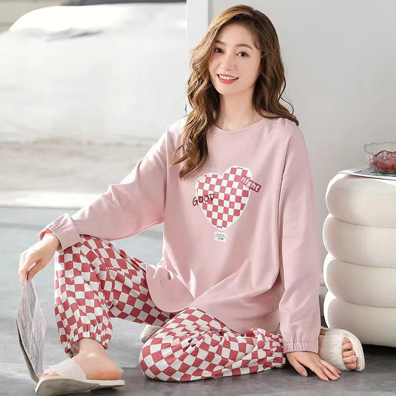 Long-Sleeved Love Plaid Trousers Homewear