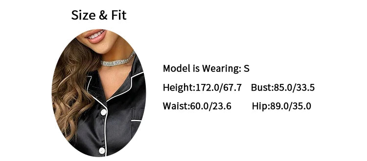 Satin Two-piece Soft Short Sleeve Button Tops & Pants