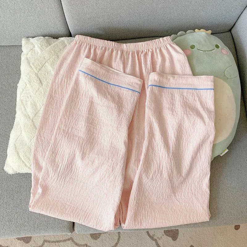 Cloud Soft Cotton ong-Sleeved Top with Long Trousers Sweet and Cute Pajama Set