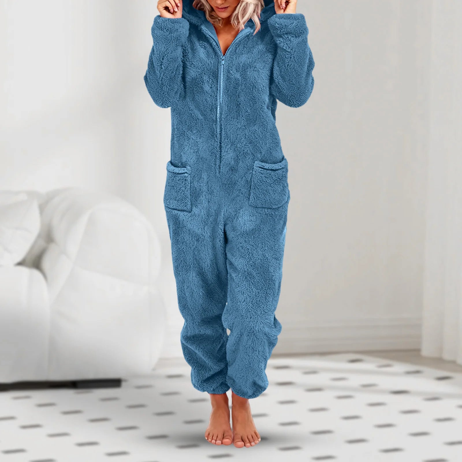 One-Piece Hooded Warm Flannel Long Sleeve Thickened Romper