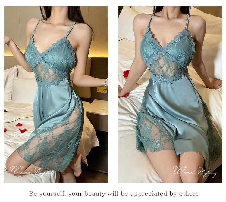 Sexy Camisole Nightgown Satin Deep V Backless Luxury Sleepwear