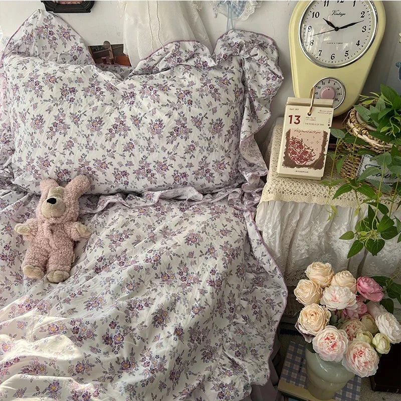 Princess Style Floral Ruffles Bedding Set Skin-friendly Soft Duvet Cover Set Bed Sheet Or Bed Skirt Pillowcases