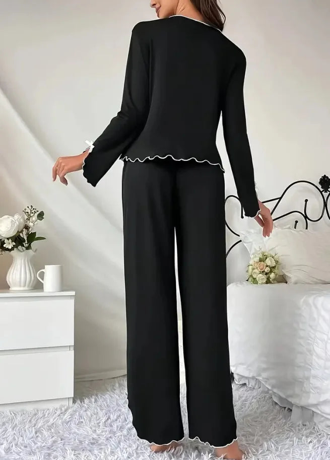 Long Sleeve Solid T-shirt with Pants Loose Loungewear