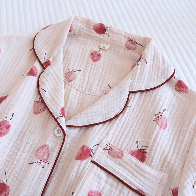 Japanese Short-sleeved Shorts Two-piece Ladies Cotton Crepe Cute Fresh Loose Set