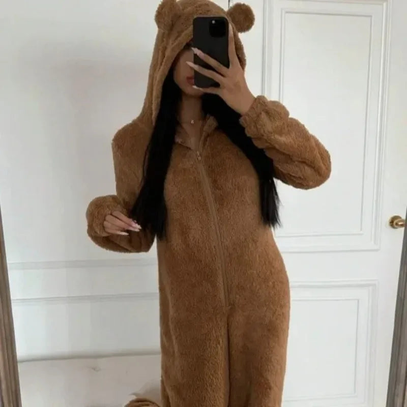Leopard & Brown Patterned Fleece One-Piece