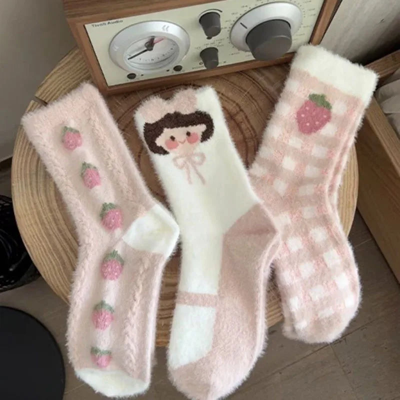 Strawberry Print Coral Fleece Sleeping Socks