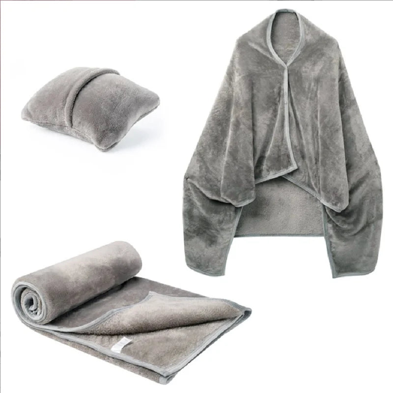 Shawl Blanket Pillow 2-in-1 with Sleeves  Wearable Adult Snuggie Coat Poncho