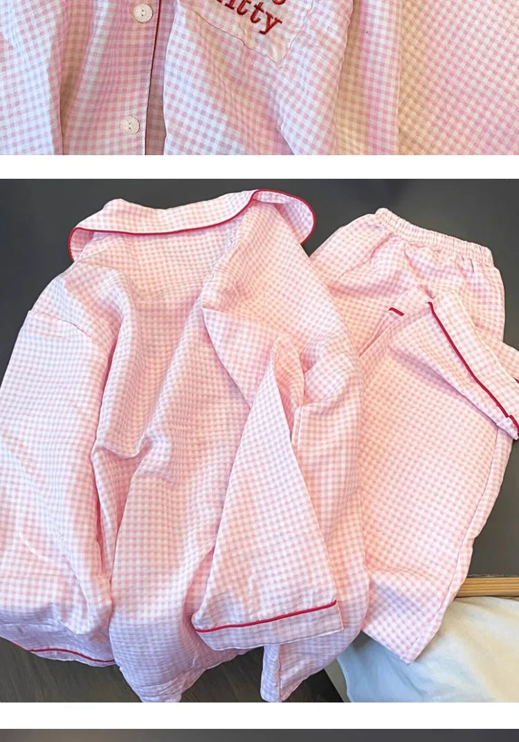 Hello Kitty Kuromi Anime Kawaii Cartoon Loose Sleepwear Pajamas Sets