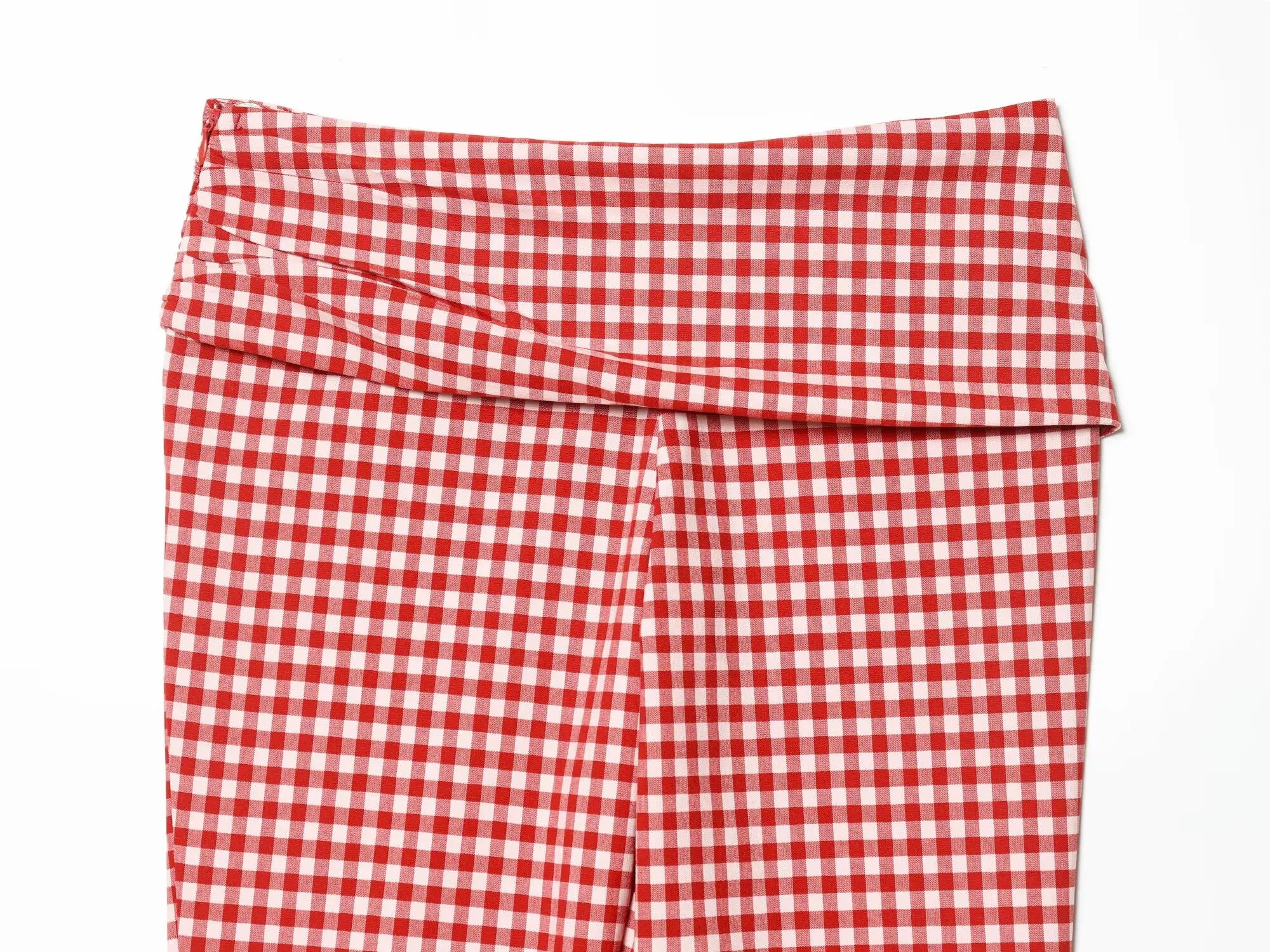 Vintage Red White Plaid 2-Piece Set Collar Zipper Sleeveless Vest+Side Slim Pant