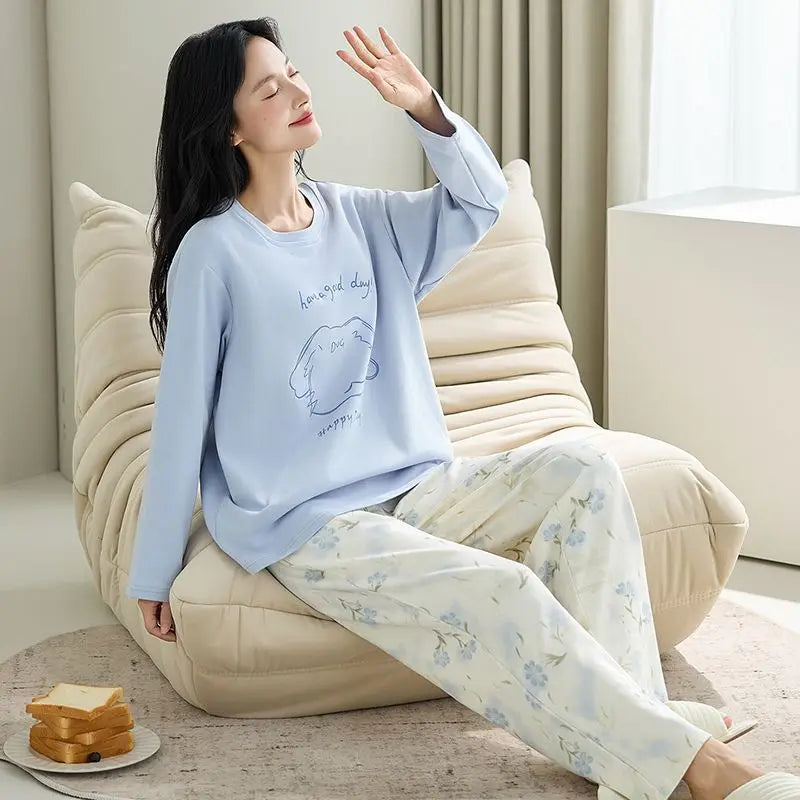 Cute Illustration Cartoon 100% Cotton Pajama Sets
