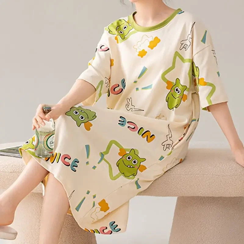 Summer Women Short Sleeves Sleep-shirt Casual Dress