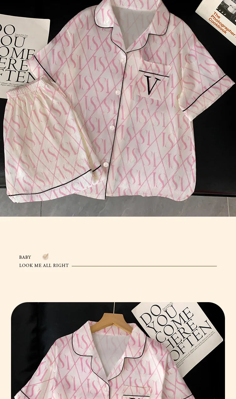 VS Short-Sleeved Shorts Pajamas Silk Pajamas Two-Piece Set