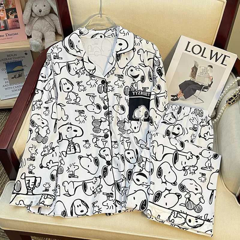 Snoopy Long Sleeve Two-Piece Pajamas Set Cute Cartoon Pattern Loungewear