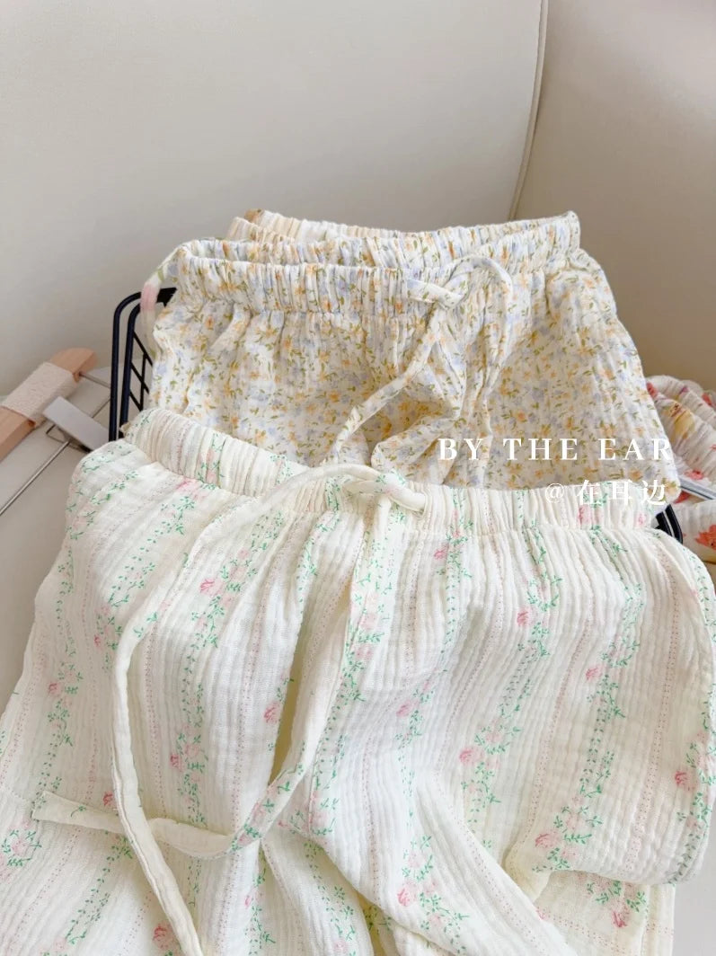 Thin Pure Cotton Bubble Cotton Gauze Sweet Loose High Waist Full Cotton Shorts