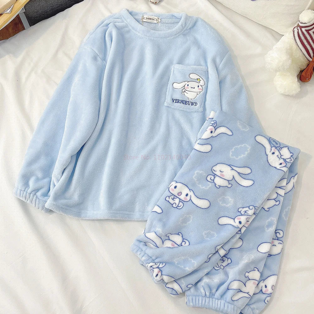Kawaii Flannel Pullover Coral Velvet Pajamas