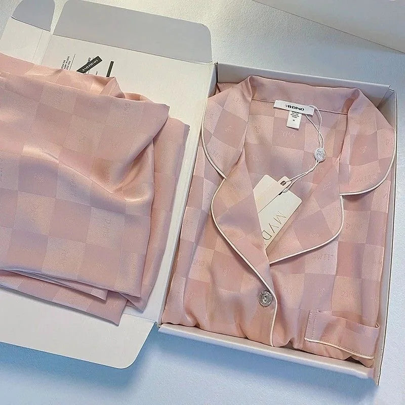 Silk Diamond Clasp Two Piece Set Elegance Women's Pajamas