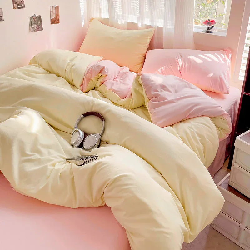 Linen Cotton Bedding Set 4pcs with Sheet Duvet Cover Pillowcases & Bedsheet