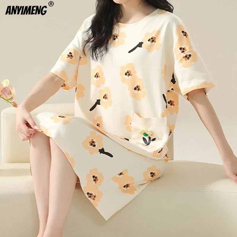 Summer Women Short Sleeves Sleep-shirt Casual Dress