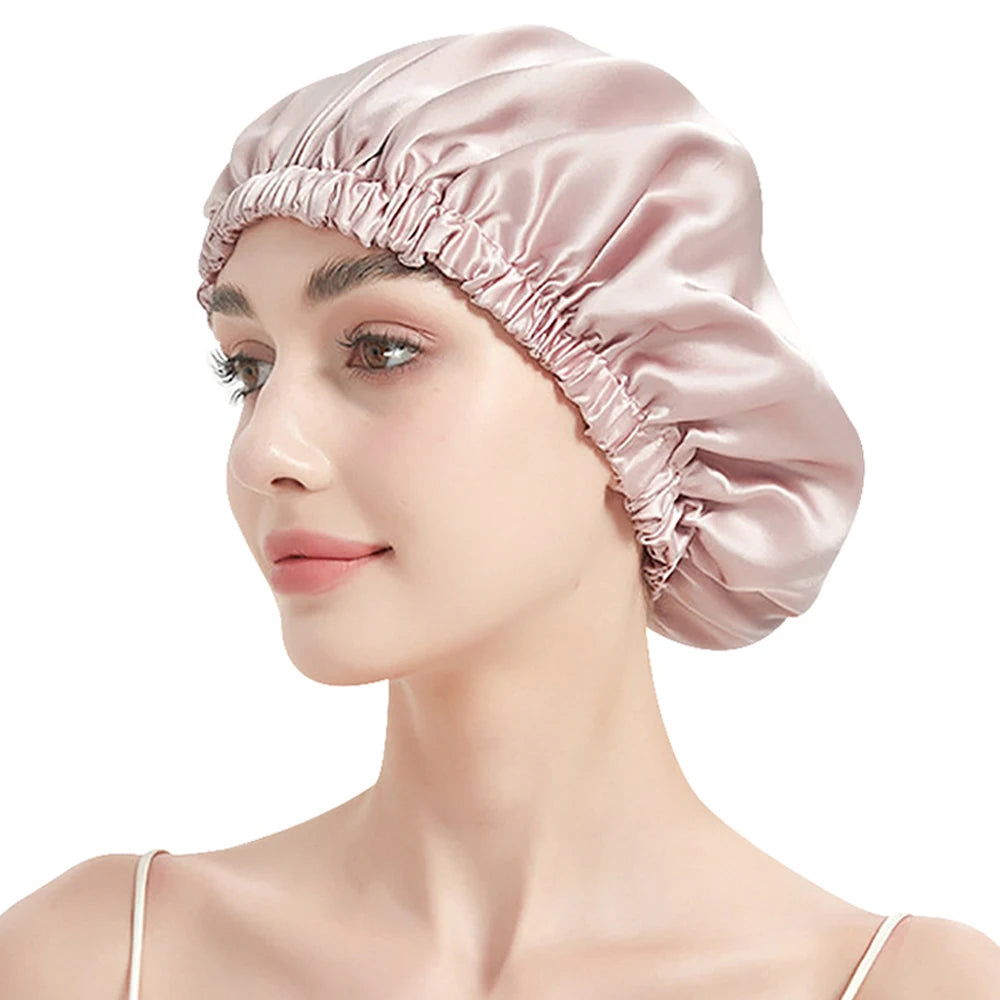 Pure 100% Mulberry Silk Bonnet Sleep Cap Adjustable Silk Night Cap Double Layer Hair Wrap Elastic Headwrap