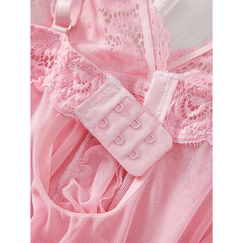Ultra-thin Nightgown Lace Thong Sets Women's Sexy Pyjamas Lingerie