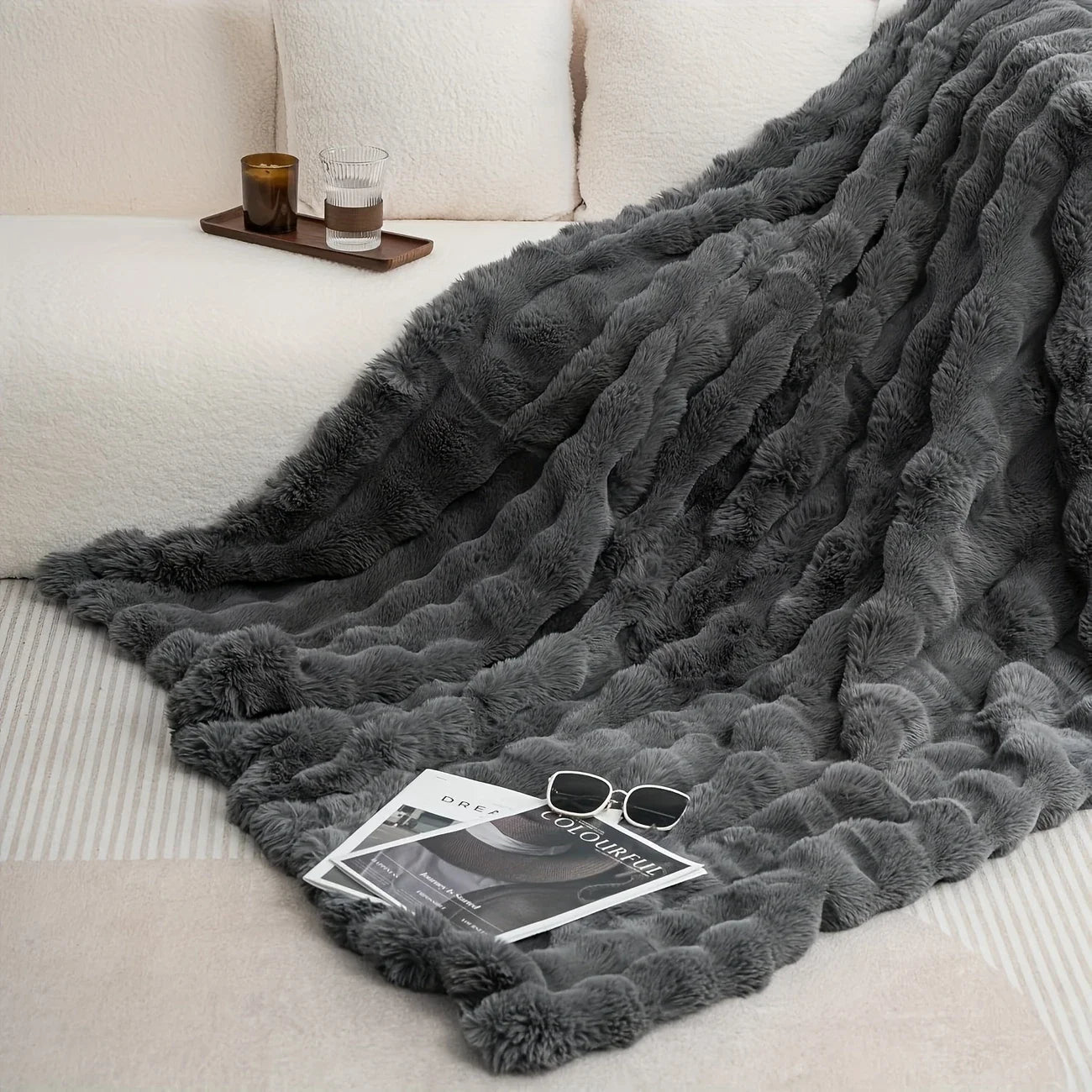 Cozy Faux Rabbit Soft Warm Fleece Blanket