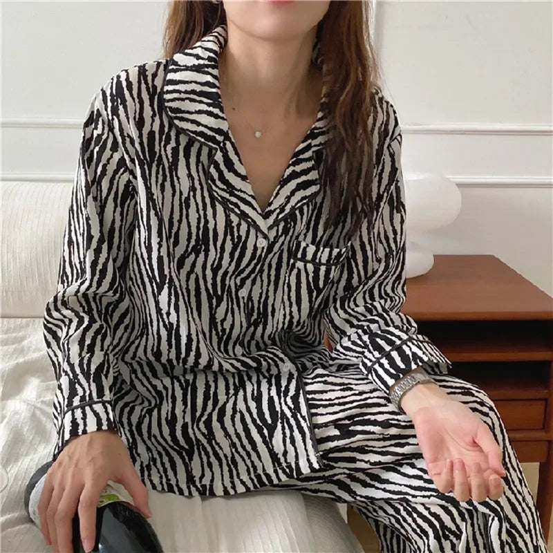 V-Neck Button Down Top and Trousers Sleepwear Homewear