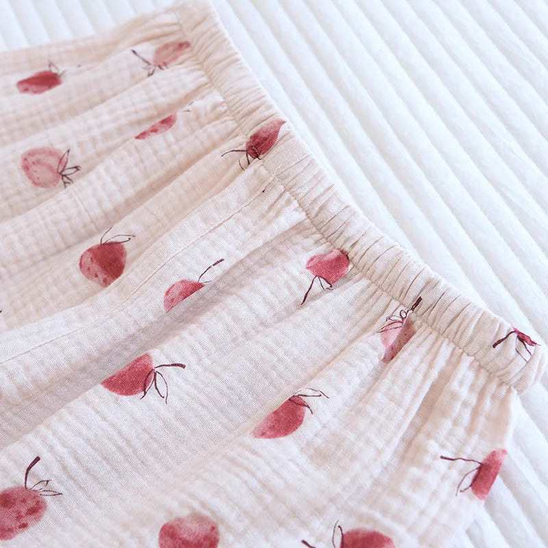 Japanese Short-sleeved Shorts Two-piece Ladies Cotton Crepe Cute Fresh Loose Set