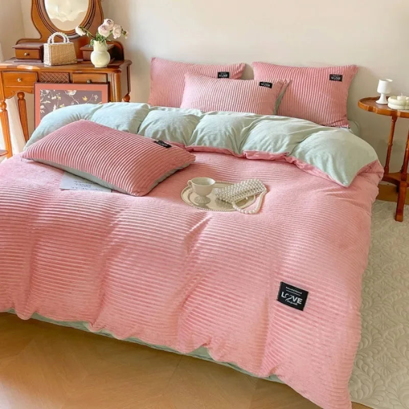 Thick Solid Color Velvet Duvet Cover Warmth Comforter Cover Double Soft Quilt Cover