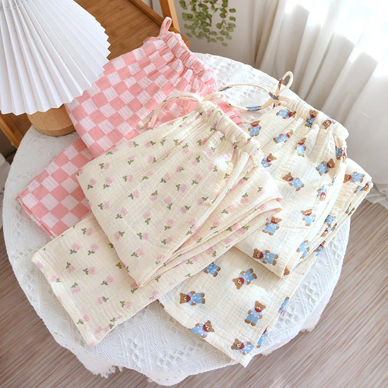 Pajamas Pants 100% Cotton Loose Casual Straight Trousers Sleep Pants