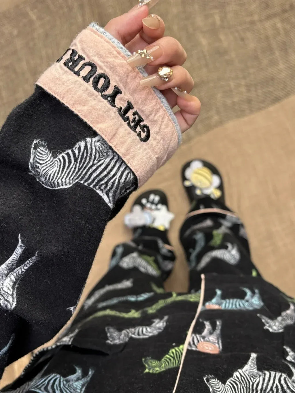 Women's Pajamas Set Cute Cartoon Print Sleepwear Top&pants Two-piece Soft Cotton Femme Nightwear