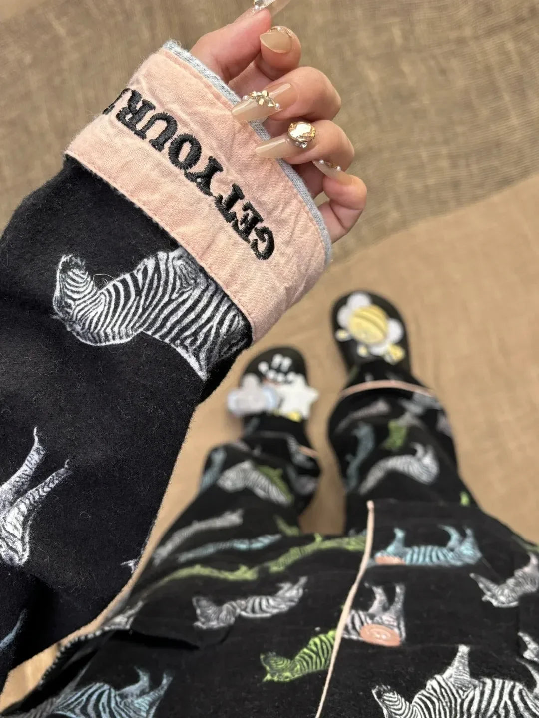 Women's Pajamas Set Cute Cartoon Print Sleepwear Top&pants Two-piece Soft Cotton Femme Nightwear