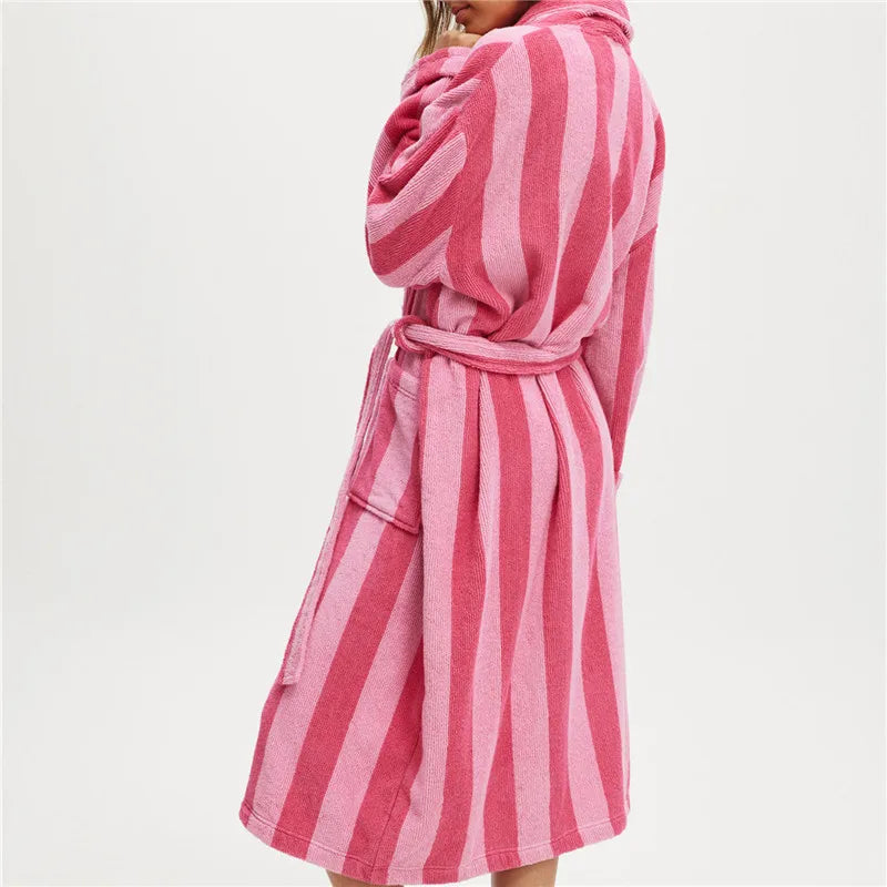 Terry Cloth Bathrobe with Pocket Long Sleeve Knee Length Shawl  Lounge Robes