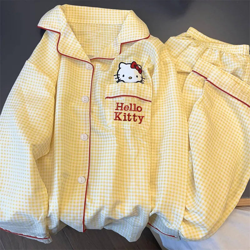 Hello Kitty Kuromi Anime Kawaii Cartoon Loose Sleepwear Pajamas Sets
