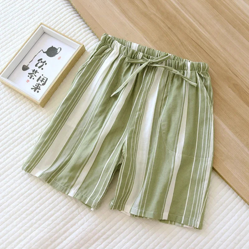 Lattice Style Pure Cotton Gauze Shorts with Simple Elastic Waist