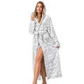 White Leopard Plush Fleece Hooded Bathrobe Thick Nightgown with Pockets Fluffy Sleepwear