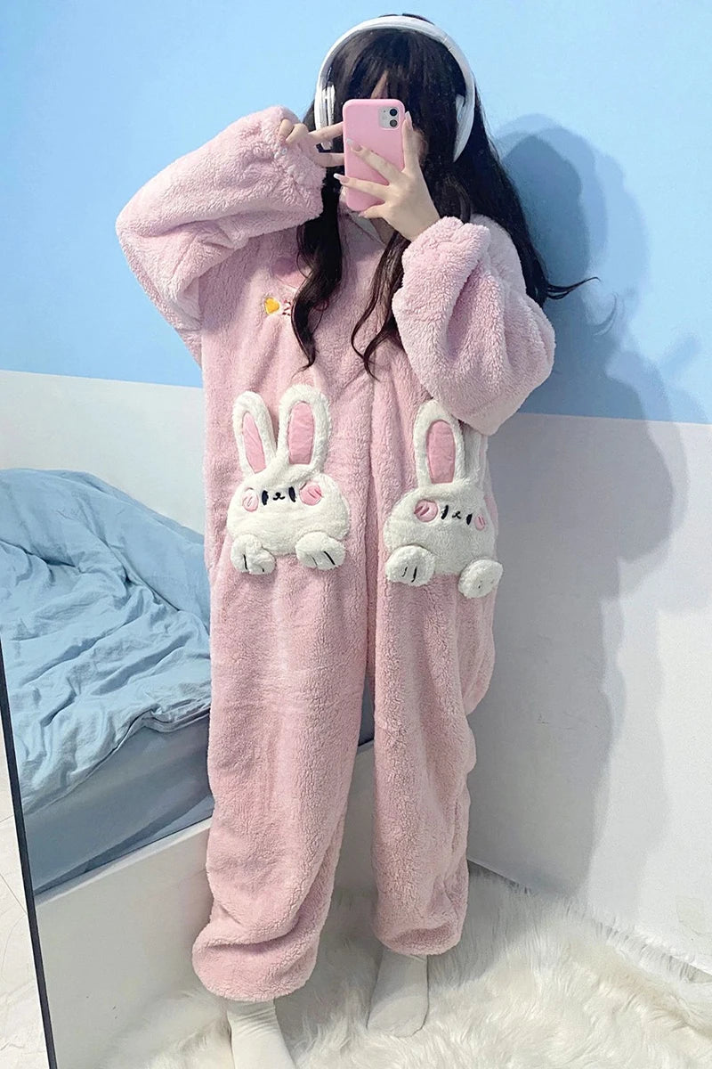 Kawaii Velvet Cute Rabbit Kigurumi Unicorn Cartoon Hooded Onesies