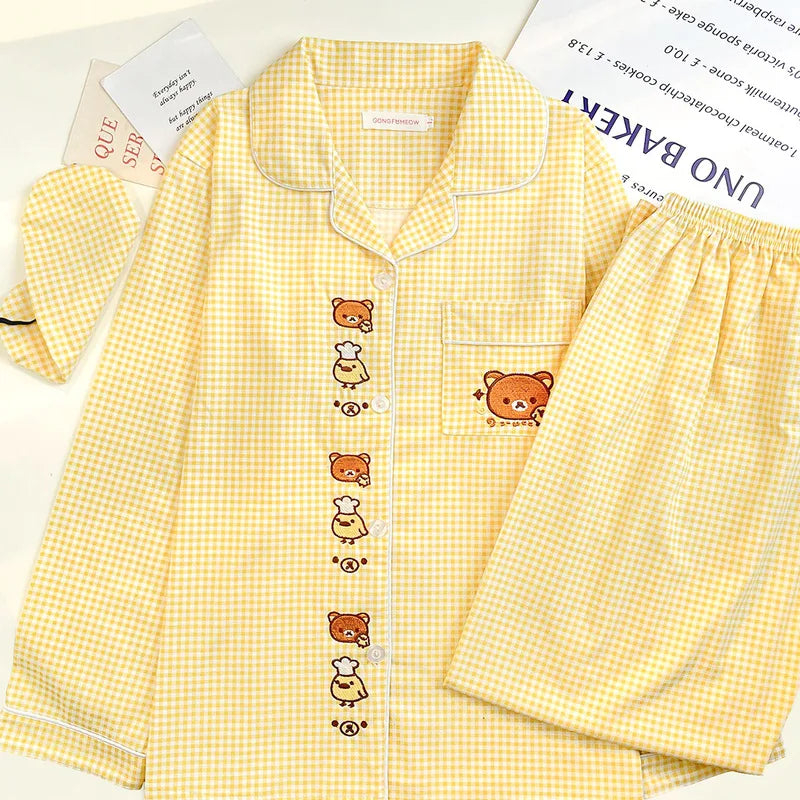 Rilakkuma Yellow Plaid Cute Long-sleeves & Trousers