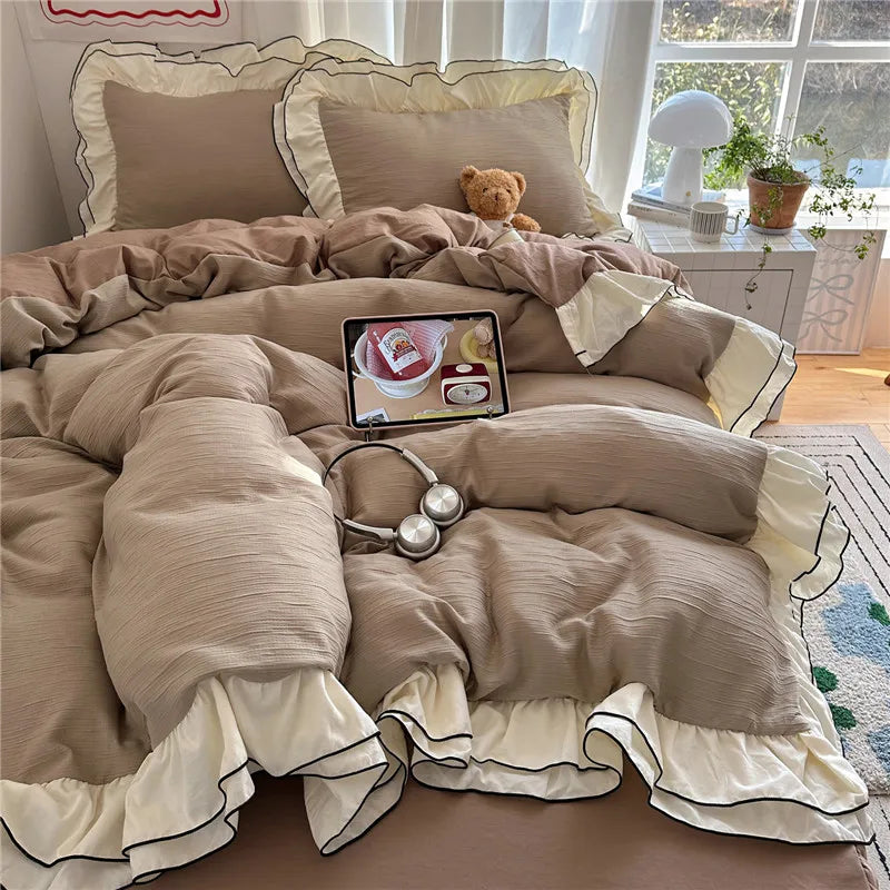 Princess Style Ruffles Bedding Set Skin-friendly Soft Duvet Cover Set Bed Sheet Or Bed Skirt Pillowcases 3/4Pcs