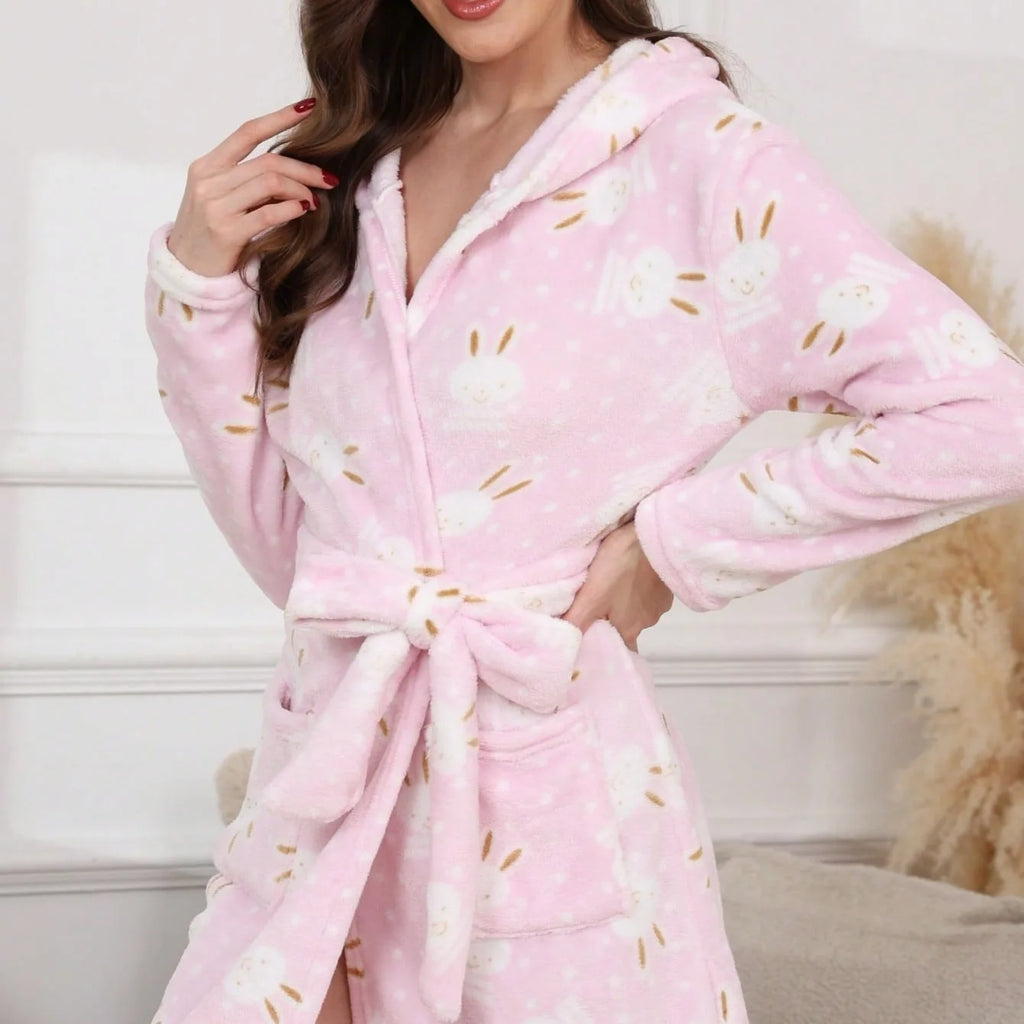 Pure Thick Hooded Bathrobe with Pockets
