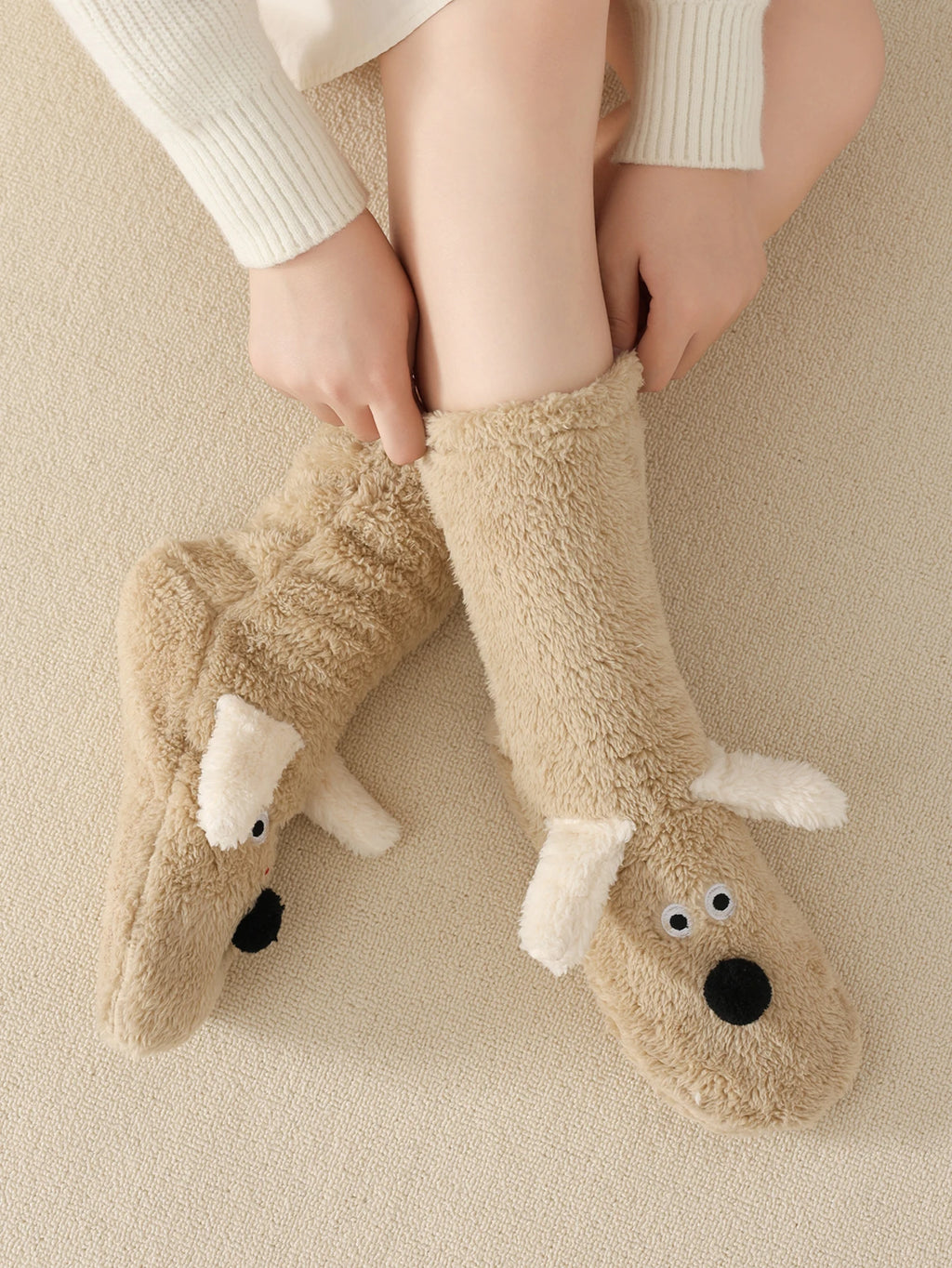 Fluffy Adorable Puppy Plush Cartoon Crew Socks