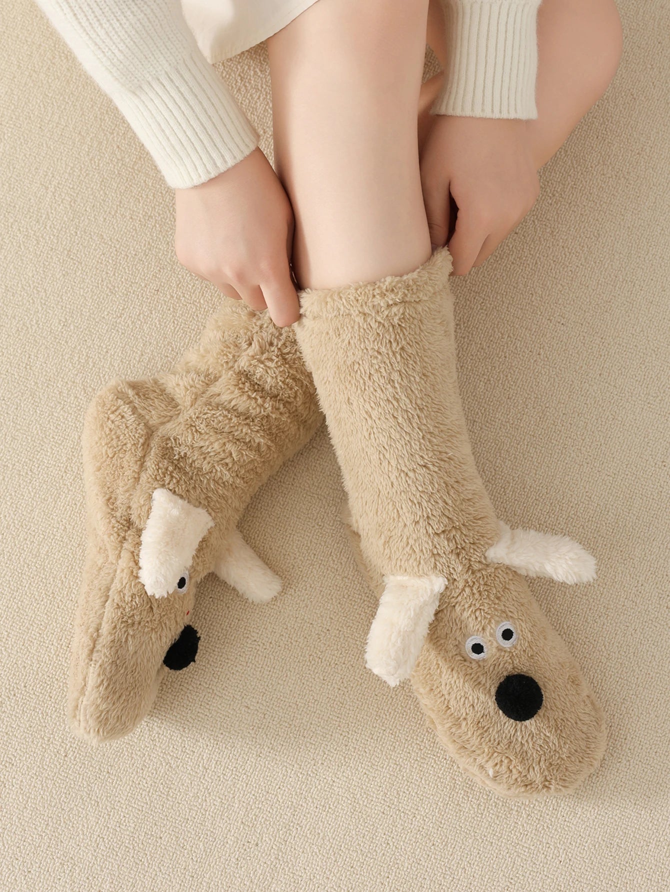 Fluffy Adorable Puppy Plush Cartoon Crew Socks