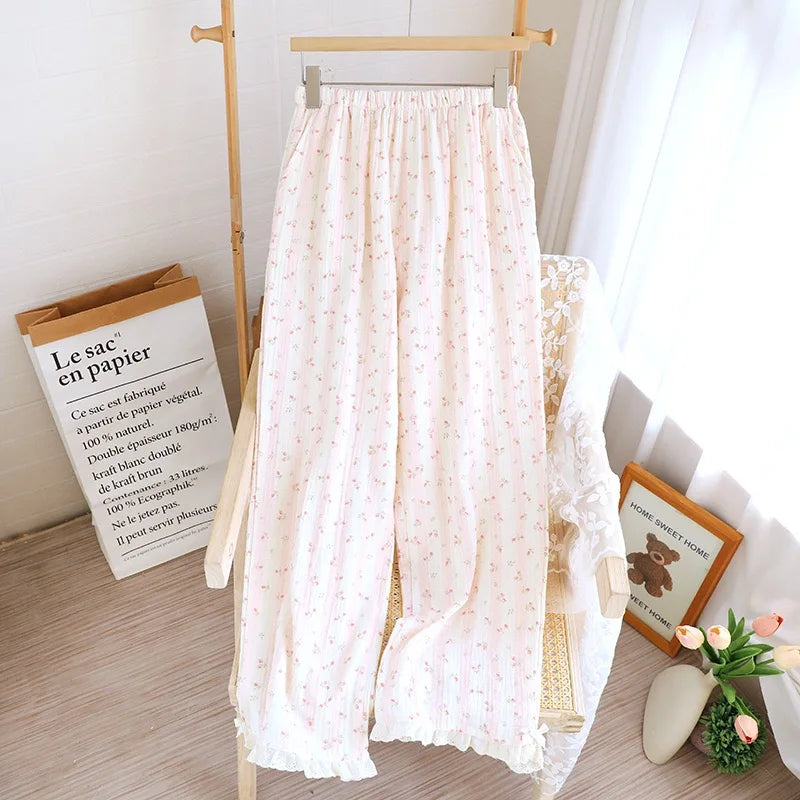 Ladies Loose 100% Cotton Elastic Waist Sleep Bottoms