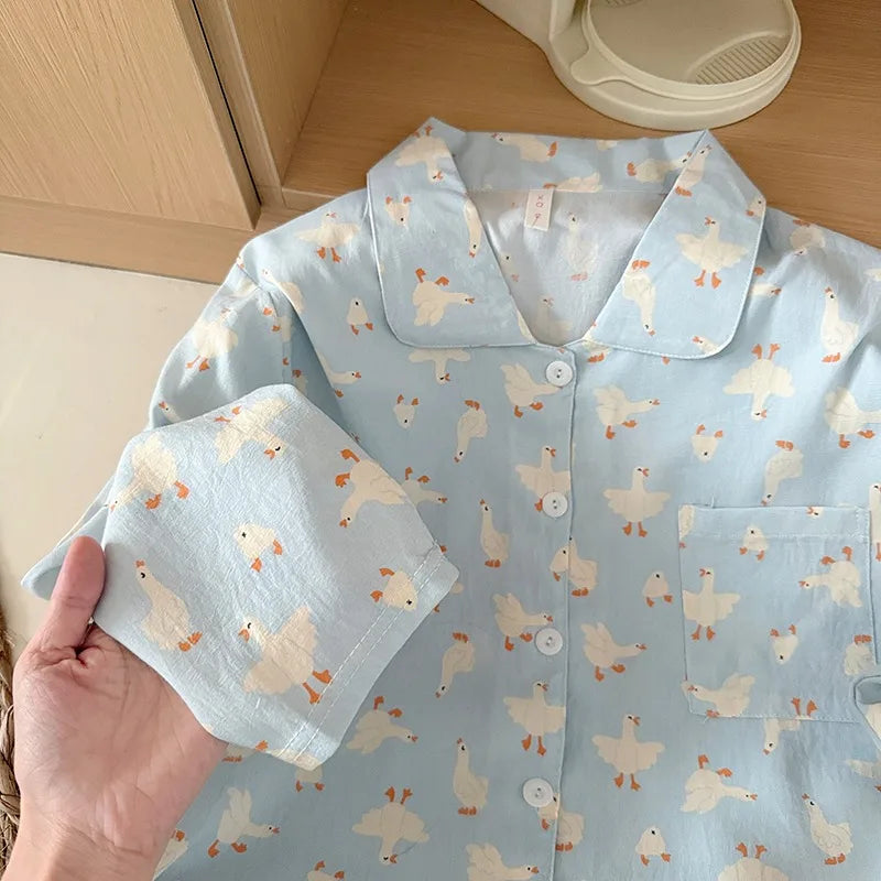 Sweet Print Women's Lapel Neck Pajamas Set