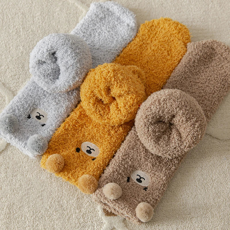 Kawaii 3D Bear Cute Animal Thick Fleece Fuzzy Socks