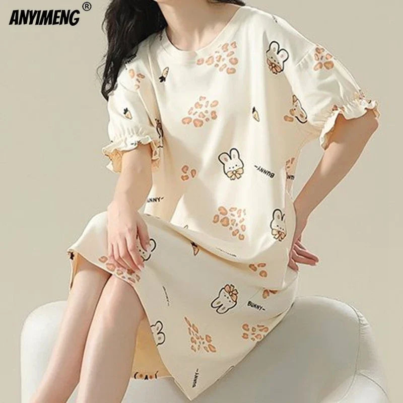 Summer Women Short Sleeves Sleep-shirt Casual Dress