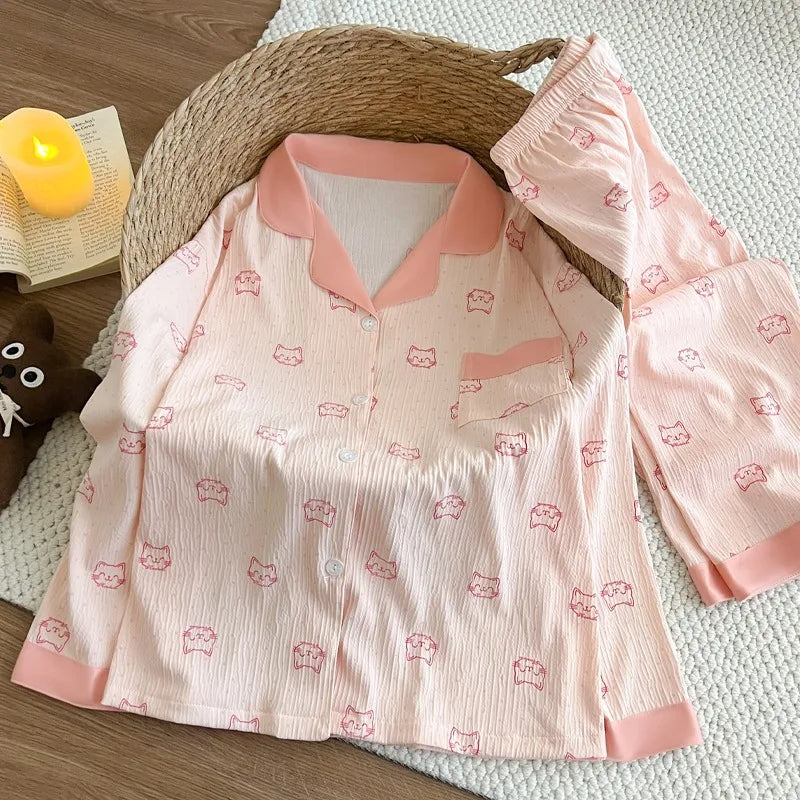 Disney Mickey and Pink Pig Cartoon Cute Pajamas Set Long Sleeve Sleepwear