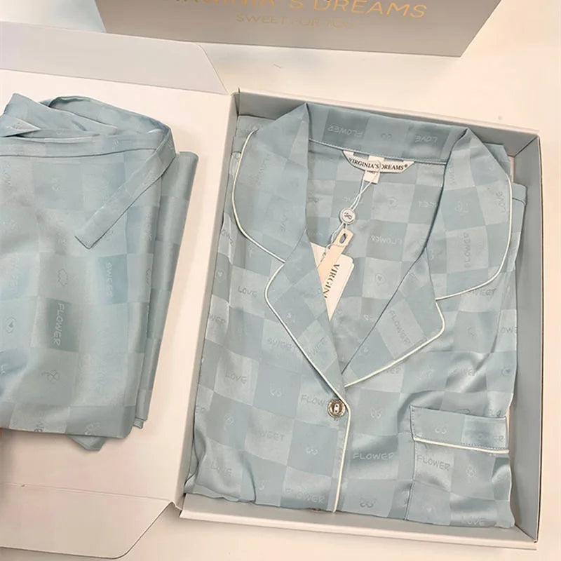 Silk Diamond Clasp Two Piece Set Elegance Women's Pajamas