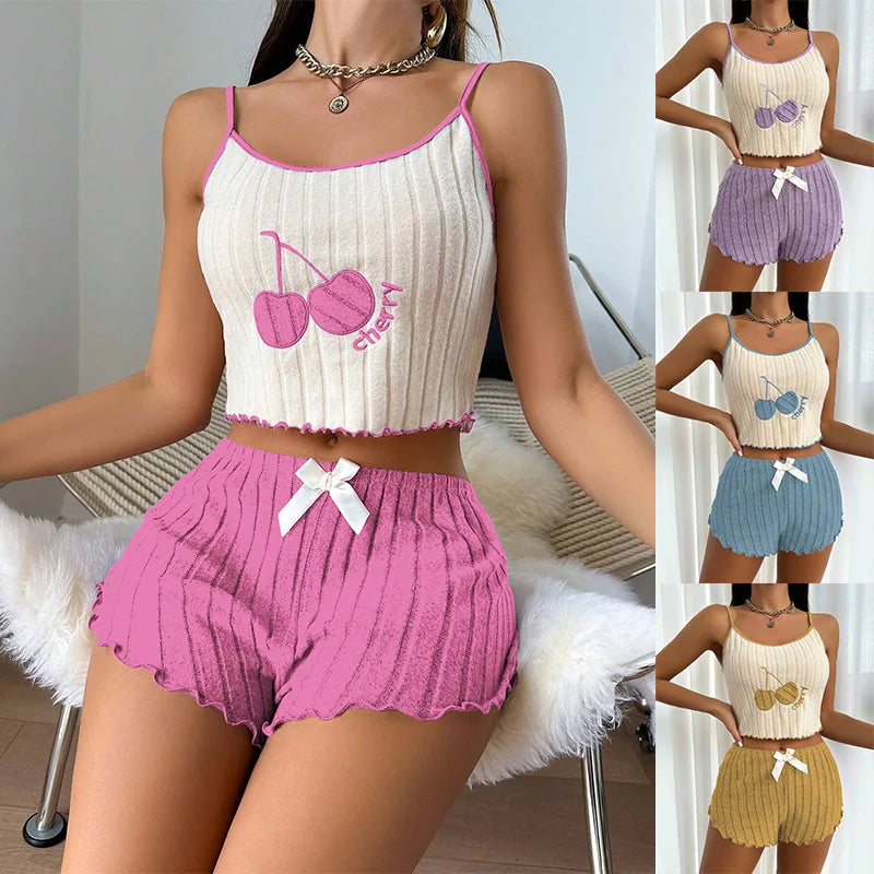 Simple Wool Halter Vest Shorts Set