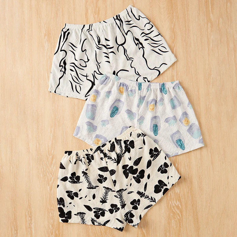 3 Piece Graphic Shorts Soft Comfort Bottoms Casual Sleepwear Loungewear