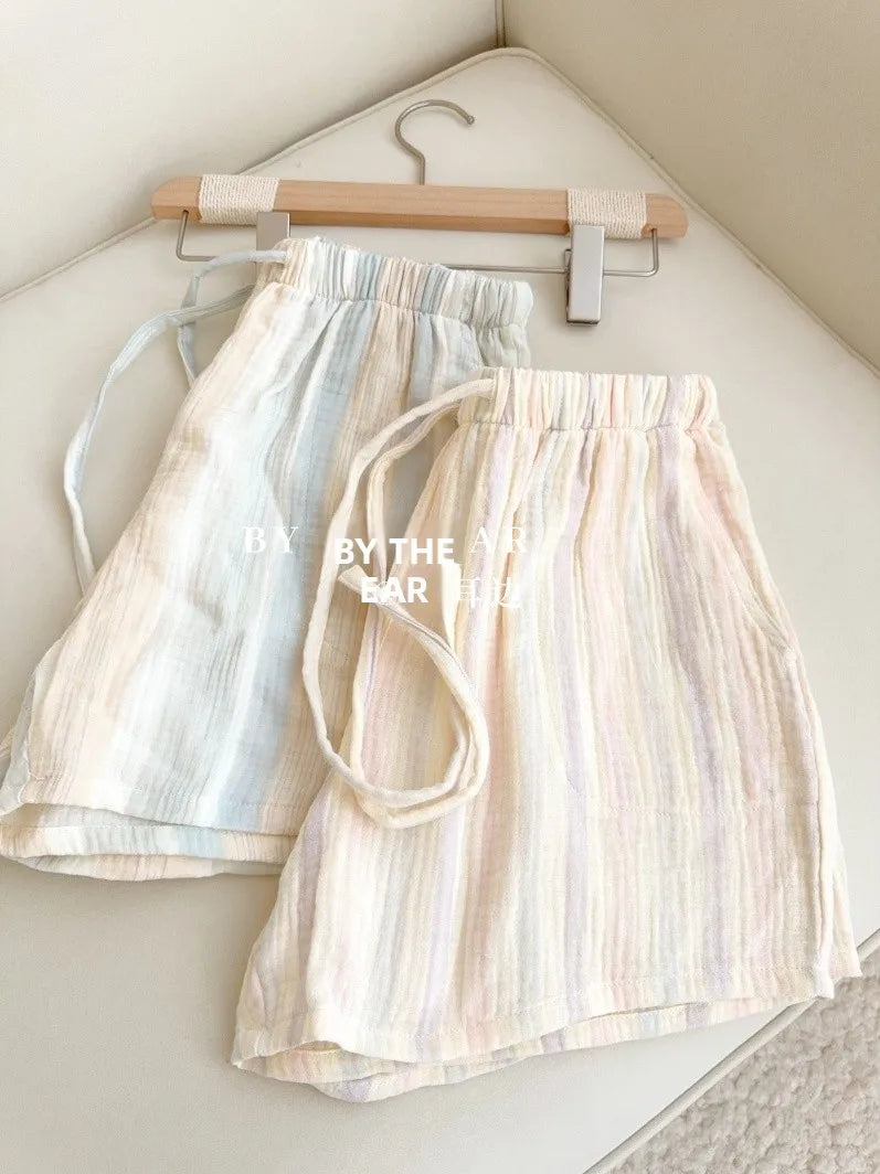Thin Pure Cotton Bubble Cotton Gauze Sweet Loose High Waist Full Cotton Shorts